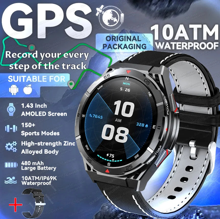 Trackformis® – Outdoor GPS Smartwatch with Compass | 1.45" Ultra HD, Bluetooth Calls, Health Monitoring, 480mAh Battery