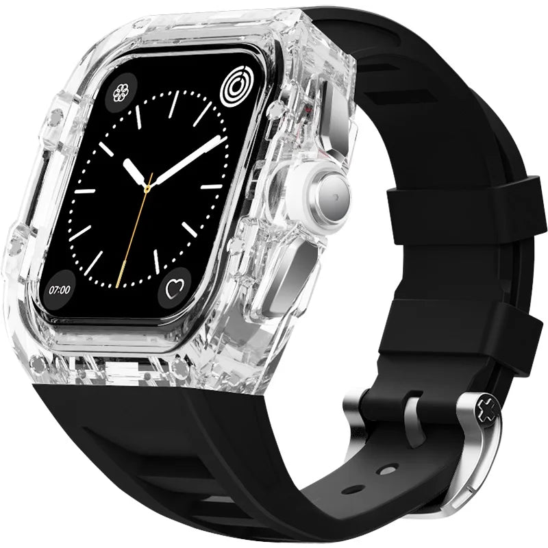Clearion® – Transparent Case Protector for Smartwatch 45/44MM | Full Cover with Fluororubber Band, Scratch & Shock Resistant