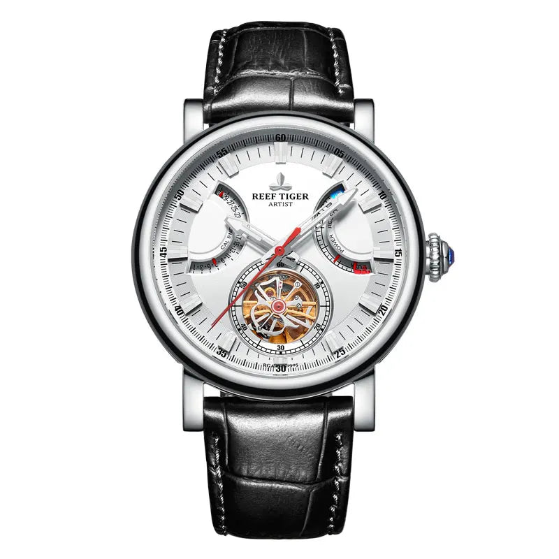 Aurelian® – ChronoTiger | Men’s Skeleton Tourbillon Automatic Watch with Power Reserve, Calendar & Sapphire Crystal