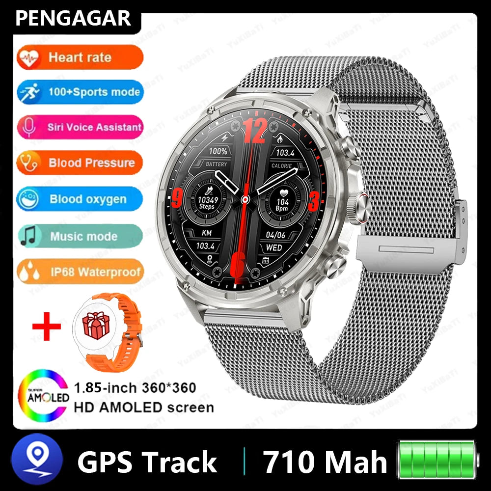 Athryos® – Outdoor Sport Smartwatch for Men | Bluetooth Call, Heart Rate, SpO₂, Waterproof, Flashlight, Android & iOS