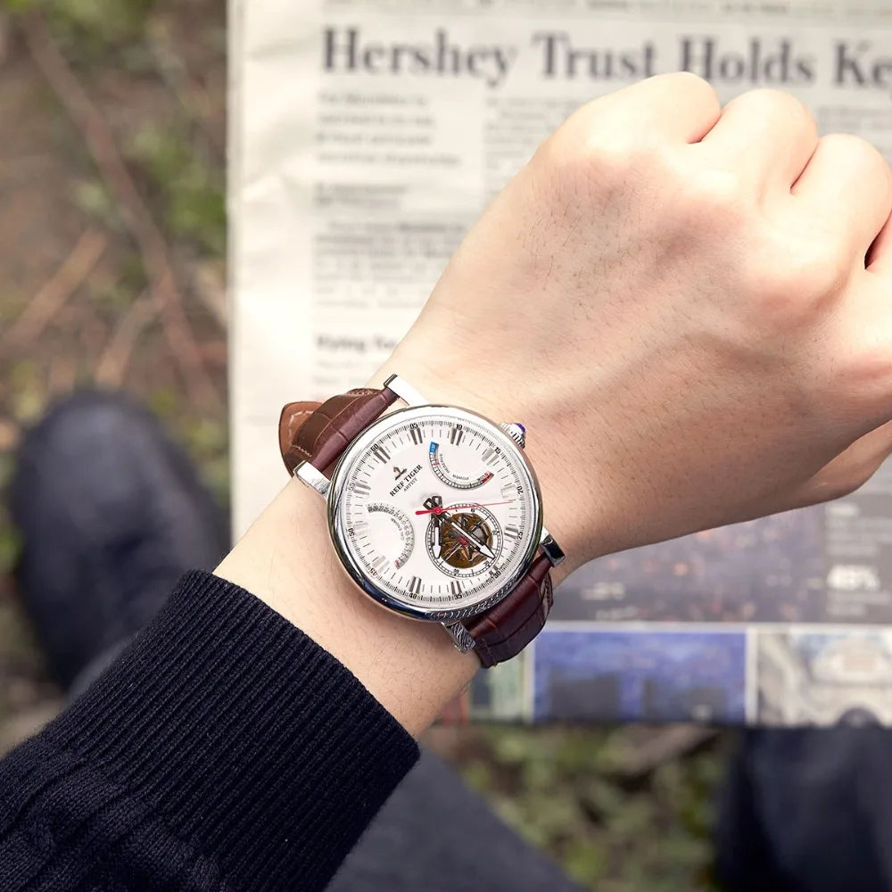 Aurelian® – ChronoTiger | Men’s Skeleton Tourbillon Automatic Watch with Power Reserve, Calendar & Sapphire Crystal