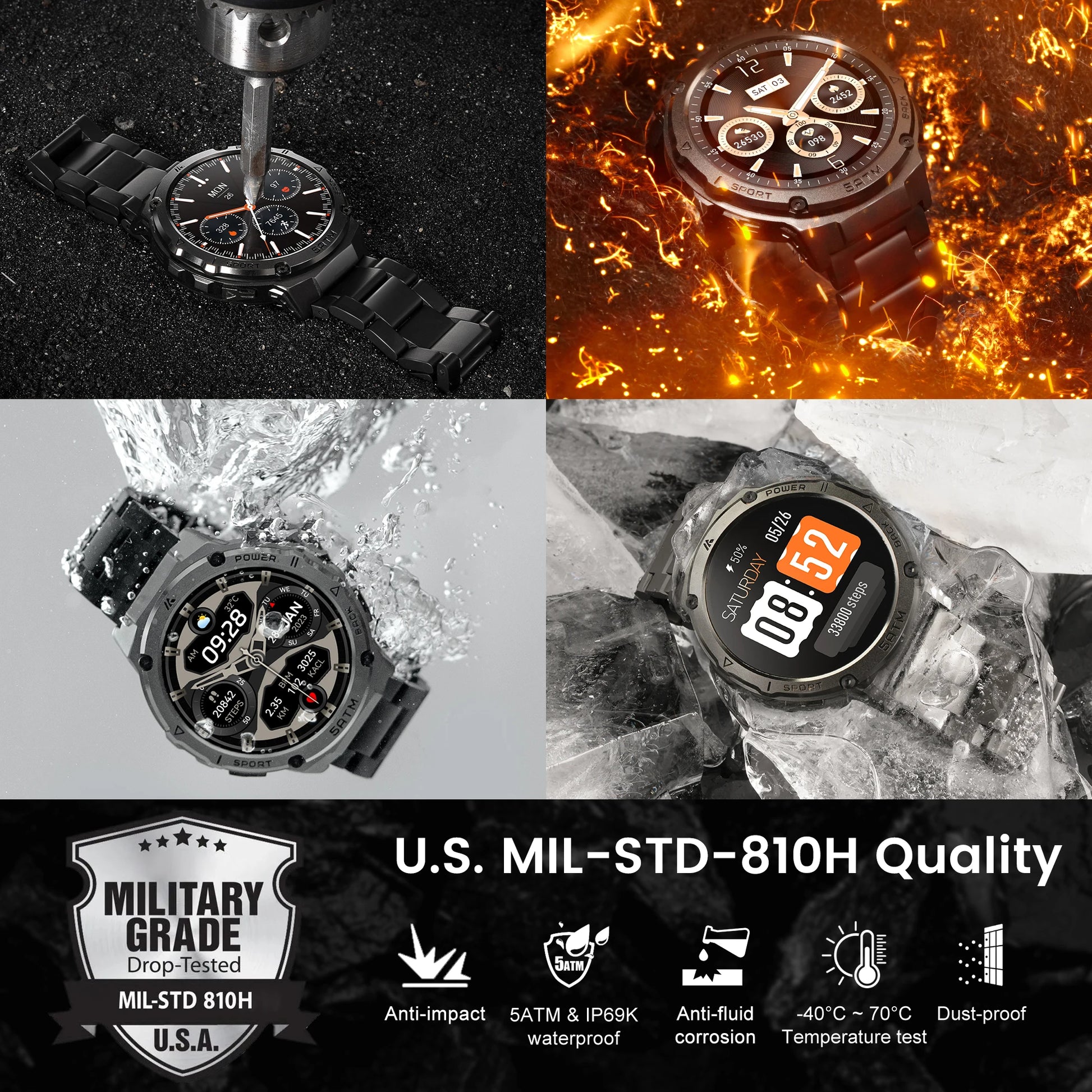 Durovia® – Altiron T3E | Men’s Outdoor GPS Smartwatch with Altimeter, Compass, Stainless Steel Case, AMOLED & IP69K Waterproofing