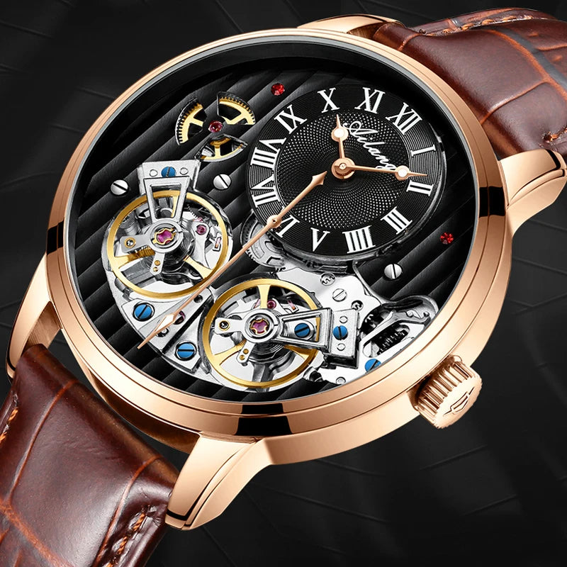 Dravonne® – Men's Double Tourbillon Mechanical Watch | Flying Automatic Movement, Leather Strap, Waterproof Luxury Timepiece
