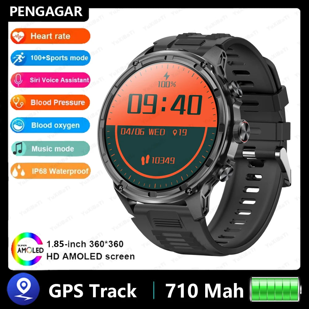 Athryos® – Outdoor Sport Smartwatch for Men | Bluetooth Call, Heart Rate, SpO₂, Waterproof, Flashlight, Android & iOS