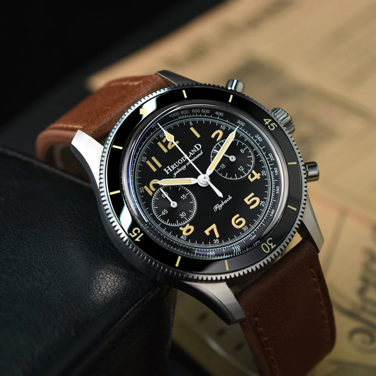 NightValor® – Men's VK64 Quartz Chronograph | 40mm, Luminous Dial, 100m Waterproof, Leather Strap, Stainless Steel
