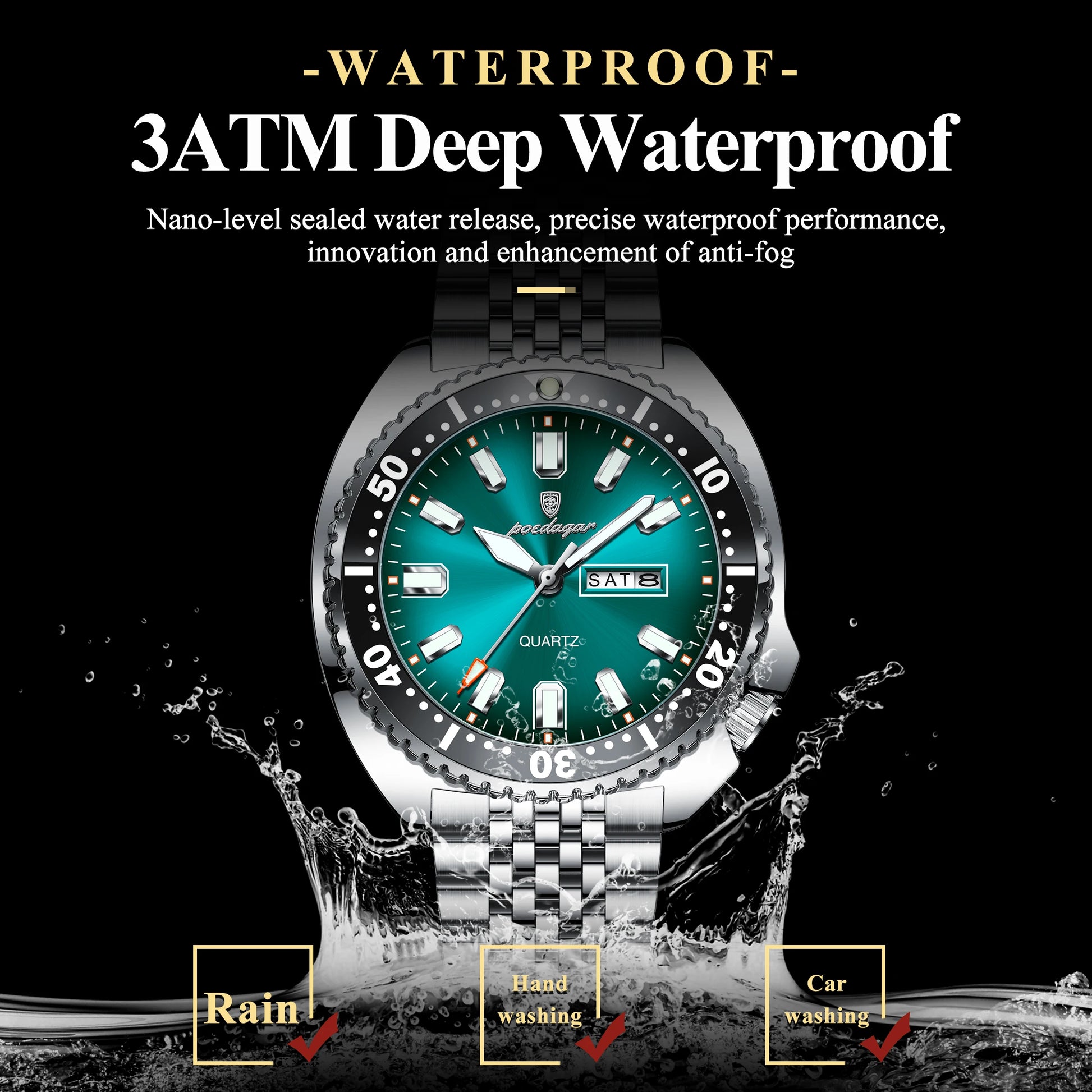 Stelvorn® – Business Sport Quartz Watch for Men | Date & Week Display, Luminous, Waterproof, Stainless Steel
