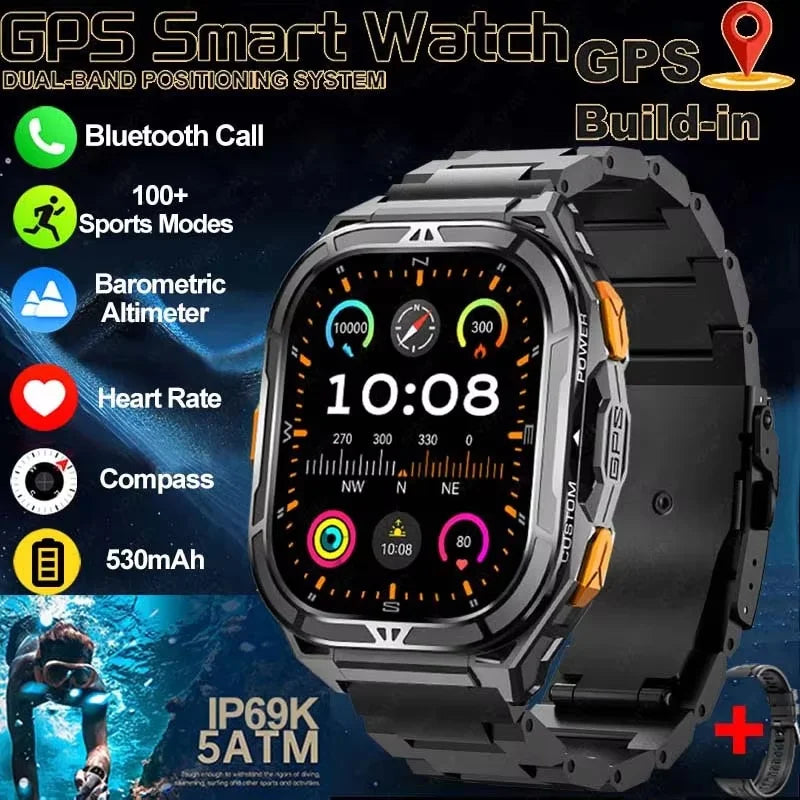 Trekvance® – GPS Smartwatch with Compass & 1.96" AMOLED AOD | BT Call, 5ATM Waterproof, Heart Rate, 530mAh Battery