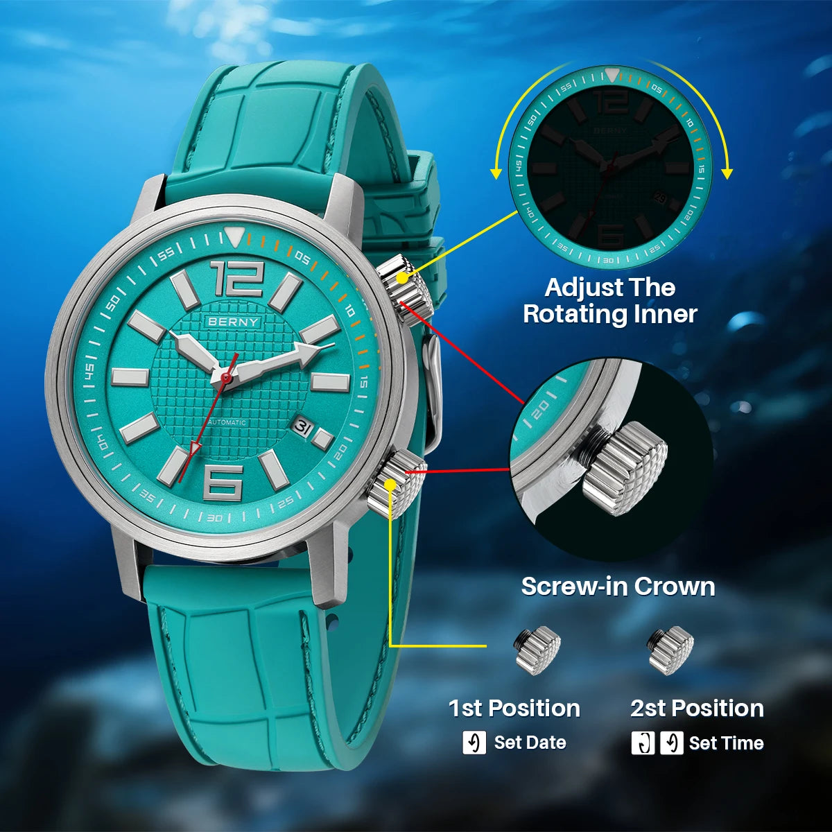 Kharvex® – Deepcore 44 | Automatic Diver Watch with Sapphire Crystal, Fluororubber Strap & 20ATM Water Resistance