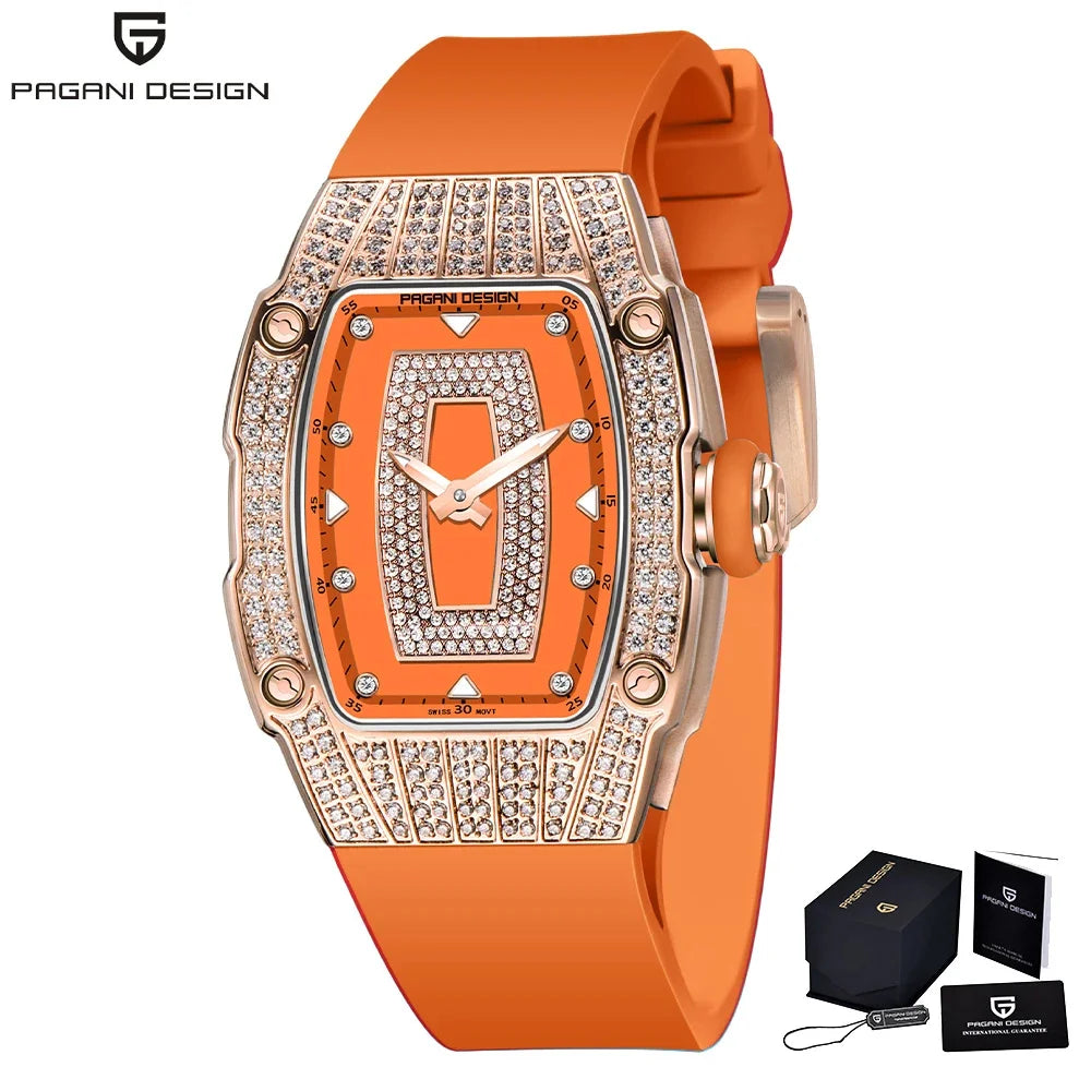Velmira® – Glacine 26 | Swiss Ronda Tonneau Quartz Watch for Women with Diamond-Studded Bezel – Feminine & Elegant Design