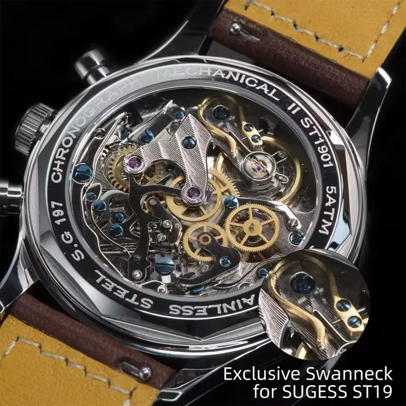 Braventh® – Aeromark ST19 | Men’s Mechanical Chronograph Watch with Swan-Neck Tianjin ST19, Pilot Styling & Sapphire Crystal