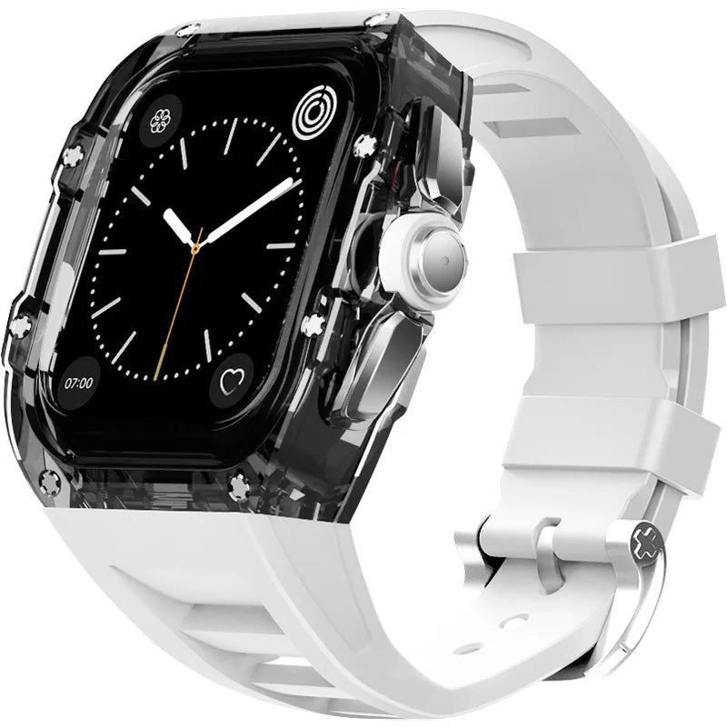 Clearion® – Transparent Case Protector for Smartwatch 45/44MM | Full Cover with Fluororubber Band, Scratch & Shock Resistant