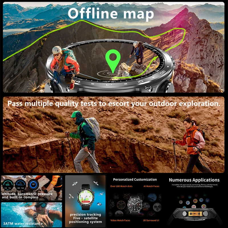 Trailvex® – Outdoor AMOLED Smartwatch with GPS & Offline Maps | 4GB Storage, Compass, Altimeter, Flashlight