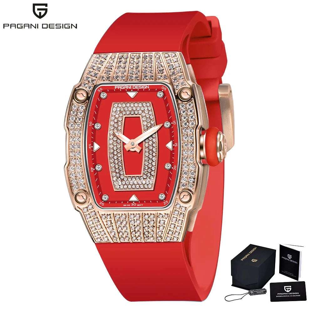 Velmira® – Glacine 26 | Swiss Ronda Tonneau Quartz Watch for Women with Diamond-Studded Bezel – Feminine & Elegant Design
