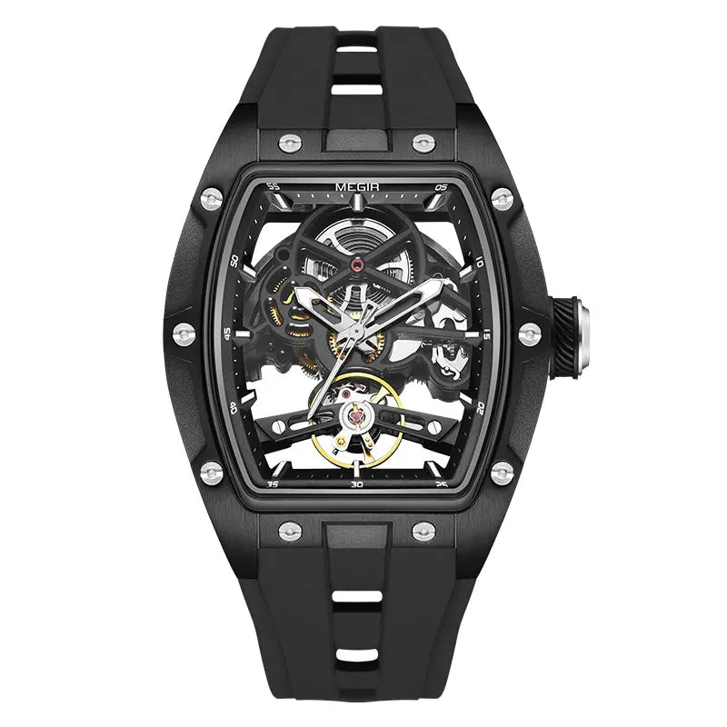 Skynovar® – Blue Skeleton Automatic Watch for Men | Stainless Steel Case, Silicone Strap, Sport Waterproof Design