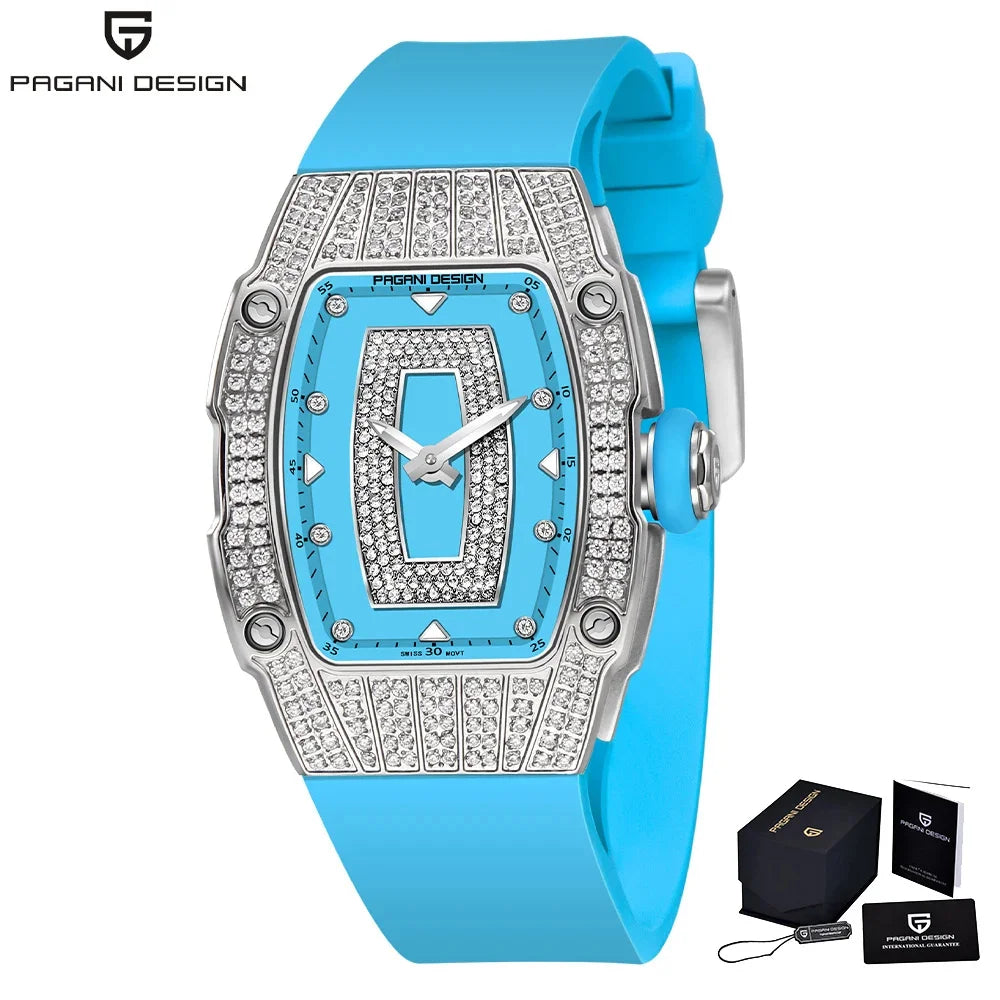 Velmira® – Glacine 26 | Swiss Ronda Tonneau Quartz Watch for Women with Diamond-Studded Bezel – Feminine & Elegant Design