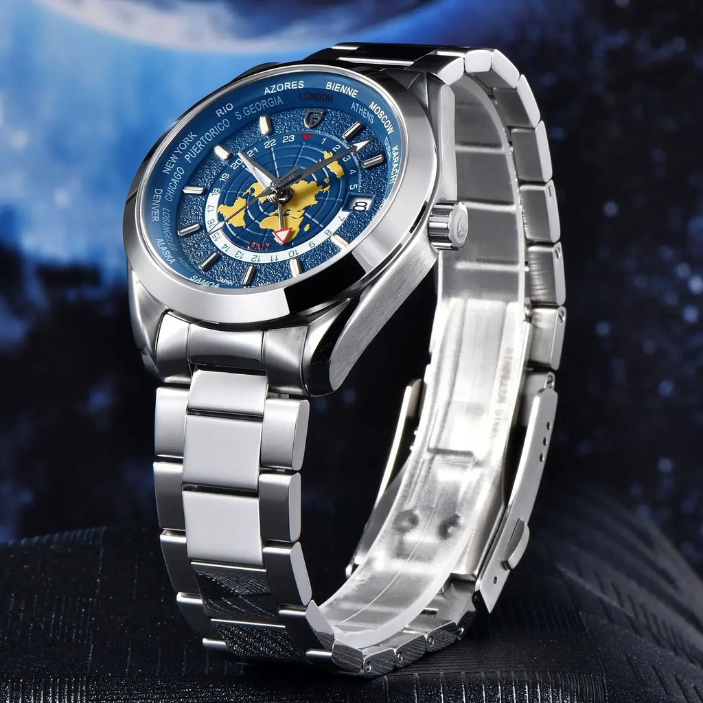 Chronoterra® – World Time GMT Automatic Watch for Men | NH34A Movement, Sapphire Crystal, Mechanical, Waterproof