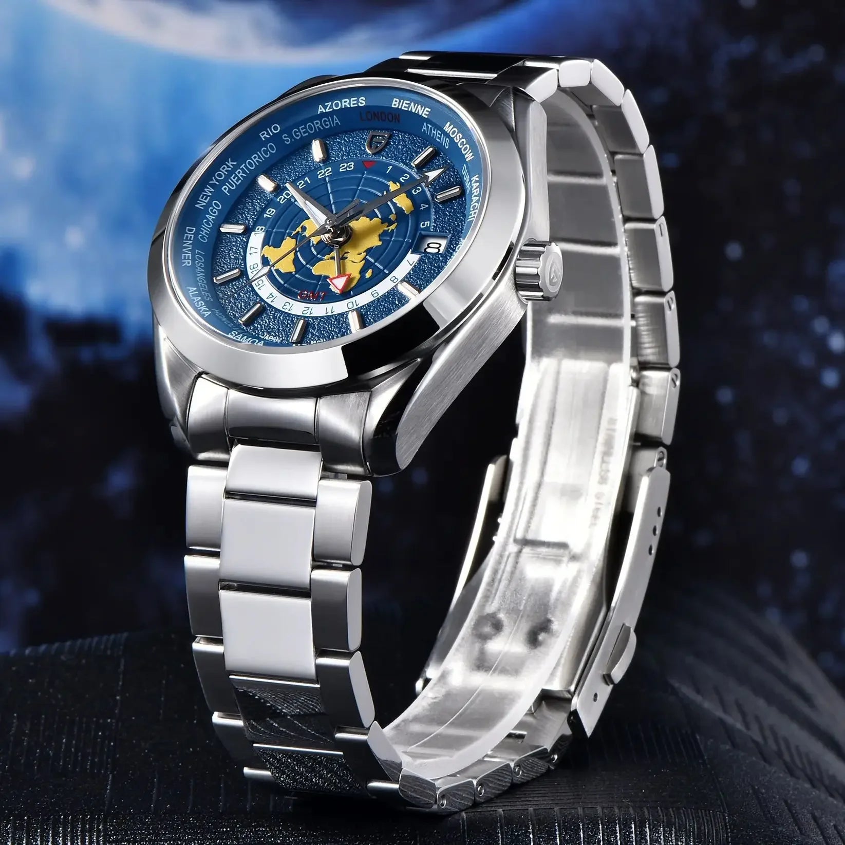 Chronoterra® – World Time GMT Automatic Watch for Men | NH34A Movement, Sapphire Crystal, Mechanical, Waterproof