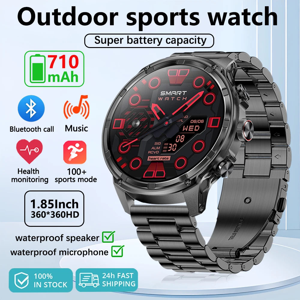 Athryos® – Outdoor Sport Smartwatch for Men | Bluetooth Call, Heart Rate, SpO₂, Waterproof, Flashlight, Android & iOS