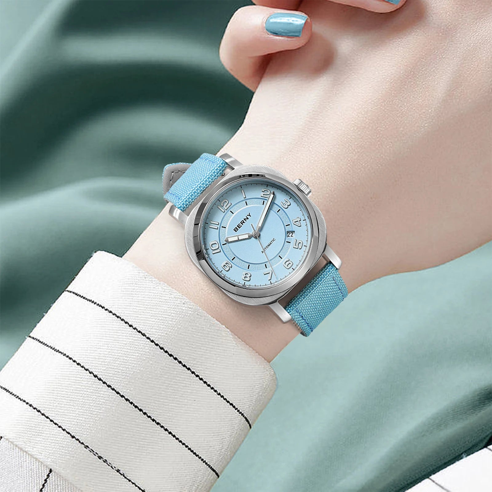 Solienna® – LumiCush 34 | Women's Self-Winding Mechanical Watch with Sapphire Crystal, Cushion Case & Canvas Strap