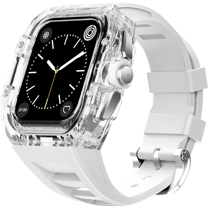 Clearion® – Transparent Case Protector for Smartwatch 45/44MM | Full Cover with Fluororubber Band, Scratch & Shock Resistant