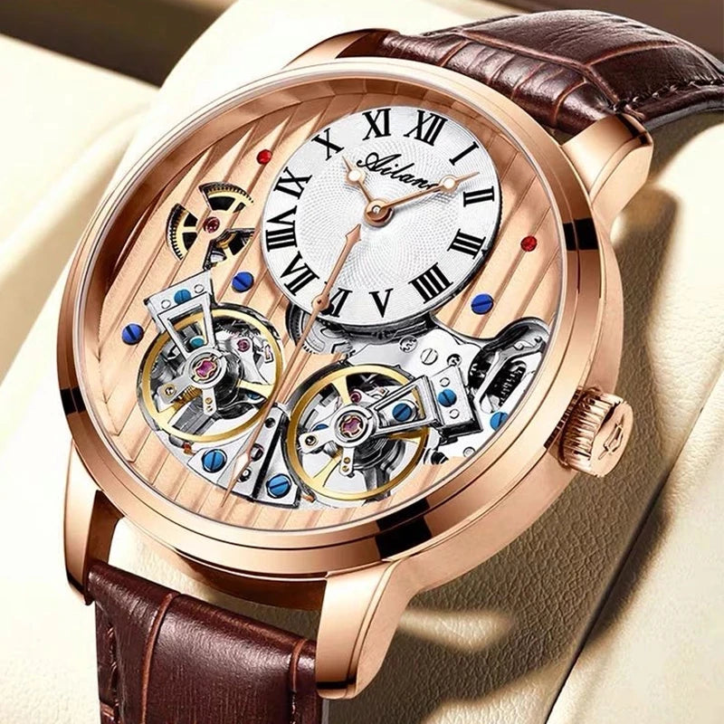 Dravonne® – Men's Double Tourbillon Mechanical Watch | Flying Automatic Movement, Leather Strap, Waterproof Luxury Timepiece