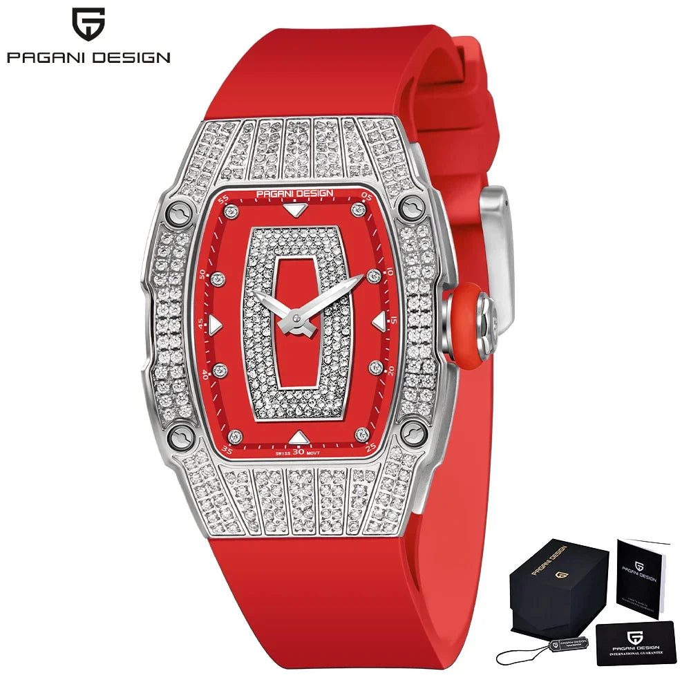 Velmira® – Glacine 26 | Swiss Ronda Tonneau Quartz Watch for Women with Diamond-Studded Bezel – Feminine & Elegant Design