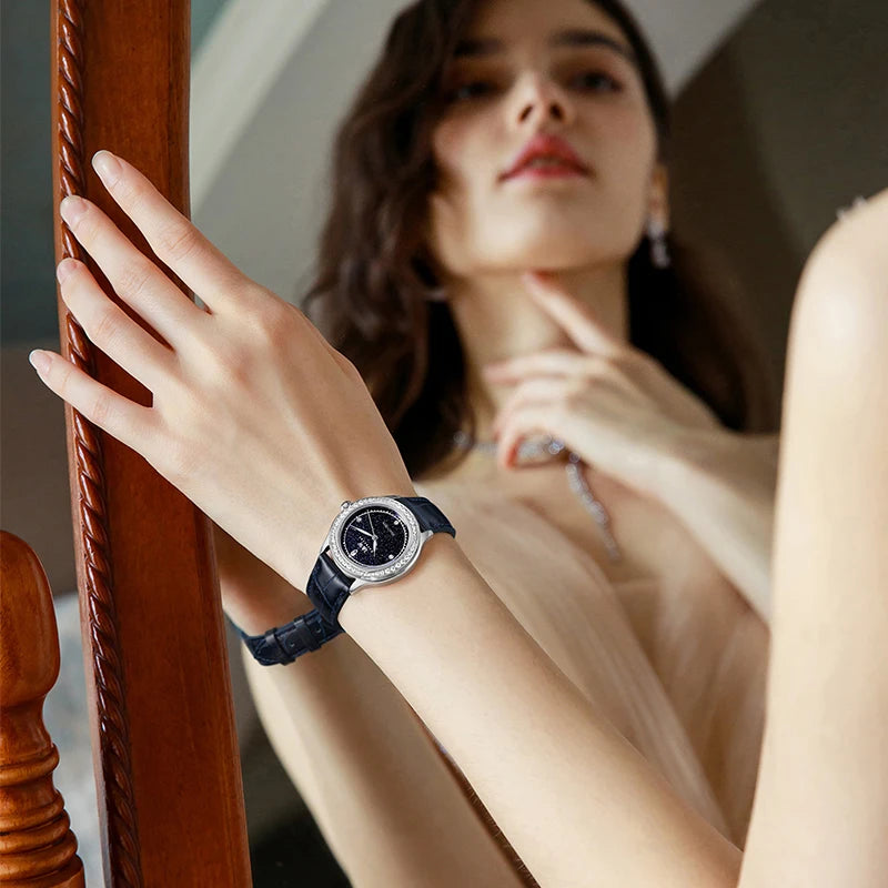 Lucerelle® – Luxury Diamond Quartz Watch for Women | Sapphire Glass, Leather Strap, Luminous, Swiss Movement, Waterproof