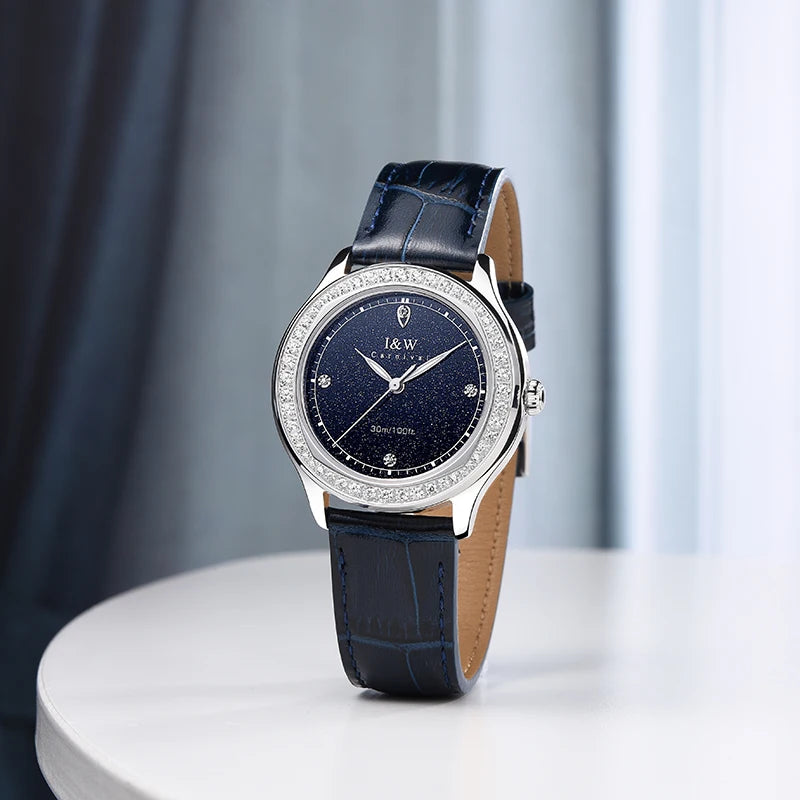 Lucerelle® – Luxury Diamond Quartz Watch for Women | Sapphire Glass, Leather Strap, Luminous, Swiss Movement, Waterproof