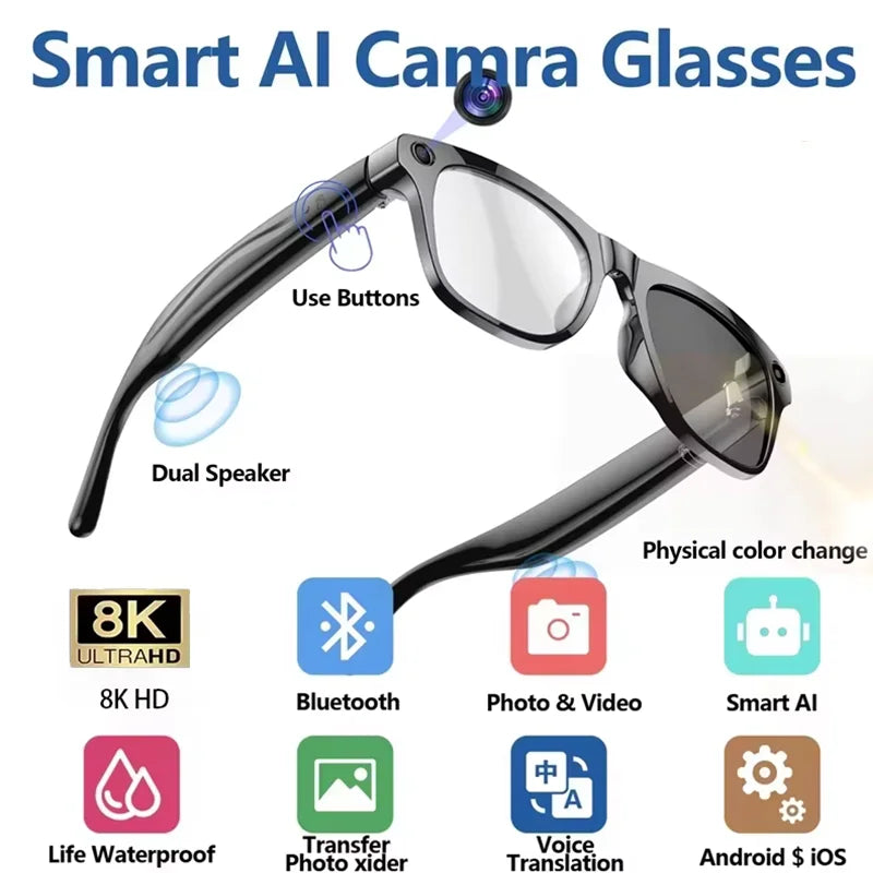 Auralens® – AI Smart Glasses with 8K Camera & Voice Assistant | Photochromic Lens, Bluetooth Calling, Real-Time Translation