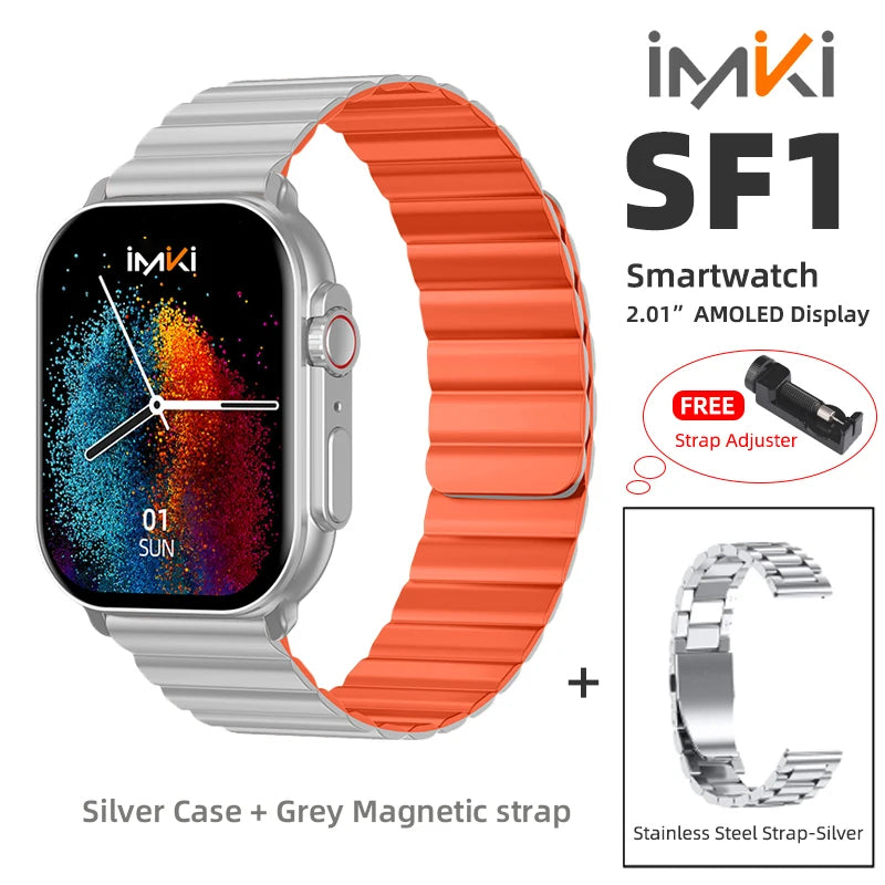 IMK-One® – LuxFit SF1 | AMOLED Smartwatch 2.01", Bluetooth Call, 100+ Sport Modes, Waterproof IP68