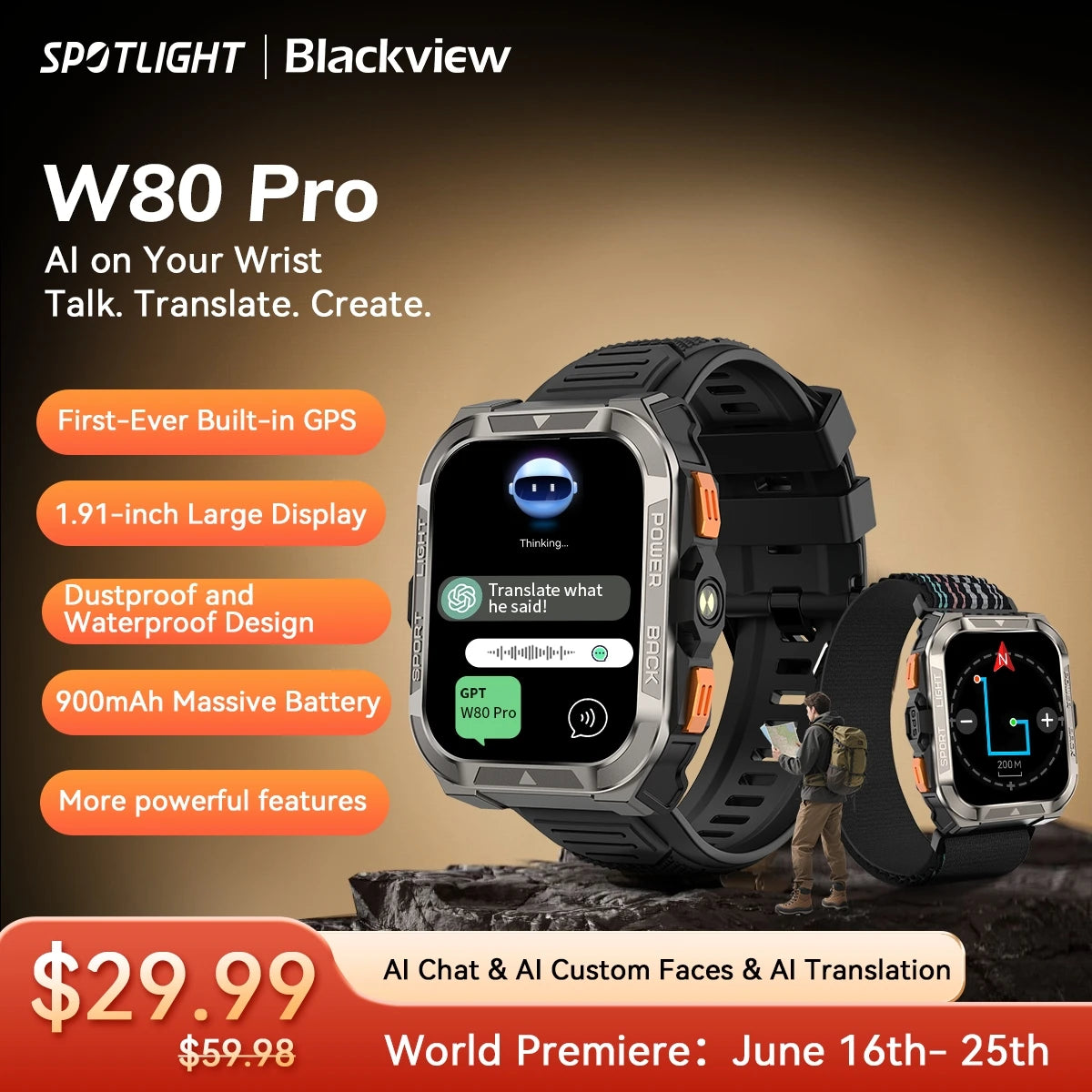 Trailcore® – Rugged Outdoor Smartwatch | GPS Positioning, 1.91" Display, 900mAh Battery, Built-in Flashlight