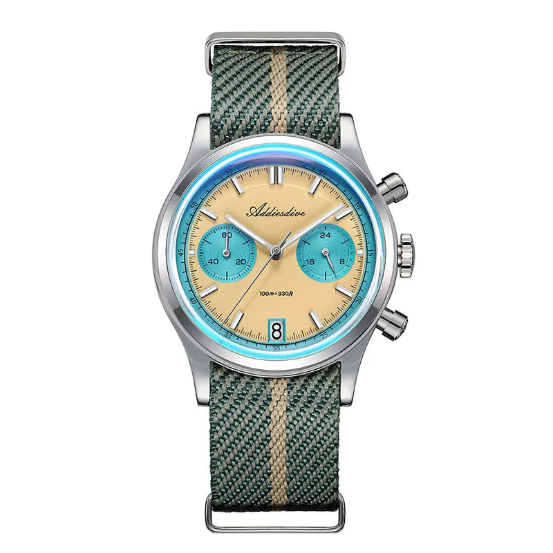 Rhevaron® – Compact Chronograph Quartz Watch for Men | 38MM, VK64 Movement, AR Coated Glass, Waterproof Sport Design
