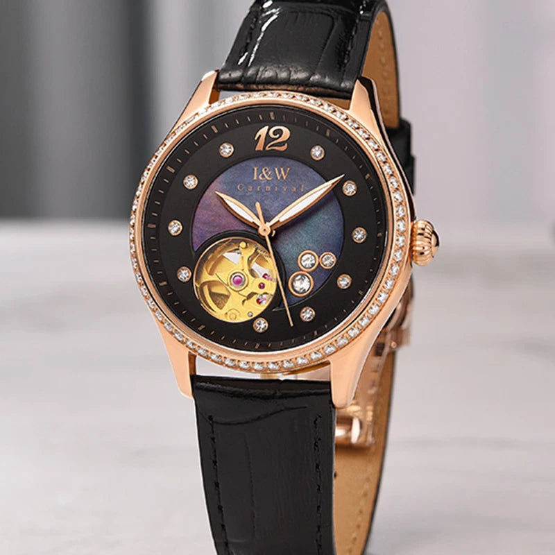Elisoria® – Skeleton Automatic Watch for Women | MIYOTA Movement, Sapphire Crystal, Leather Strap, Elegant Mechanical Design