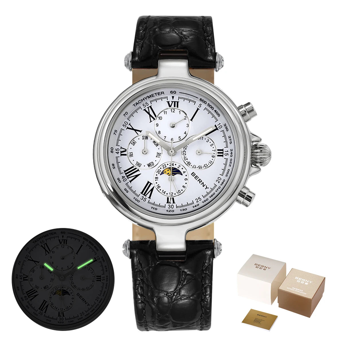 Solunar® – Men's Classic Automatic Watch | Seagull ST1652, Sun & Moon Phase, Luminous Dial, Mechanical Elegance