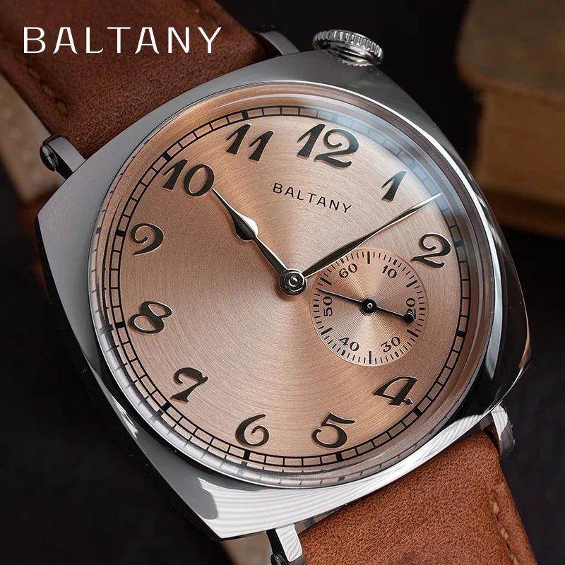Morvéra® – Cadré 1921 | Vintage Square Mechanical Watch with Cockeyed Salmon Dial & Seagull 1701 Movement – Art Deco Elegance