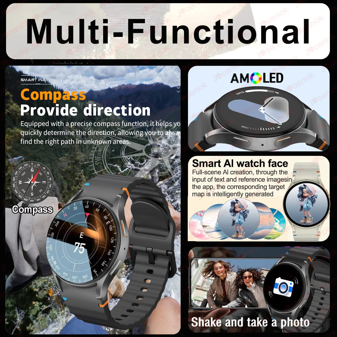 Lumetrix® – Unisex Smartwatch with AMOLED HD | Compass, Heart Rate, Sport & Fitness, Bluetooth Call, Waterproof