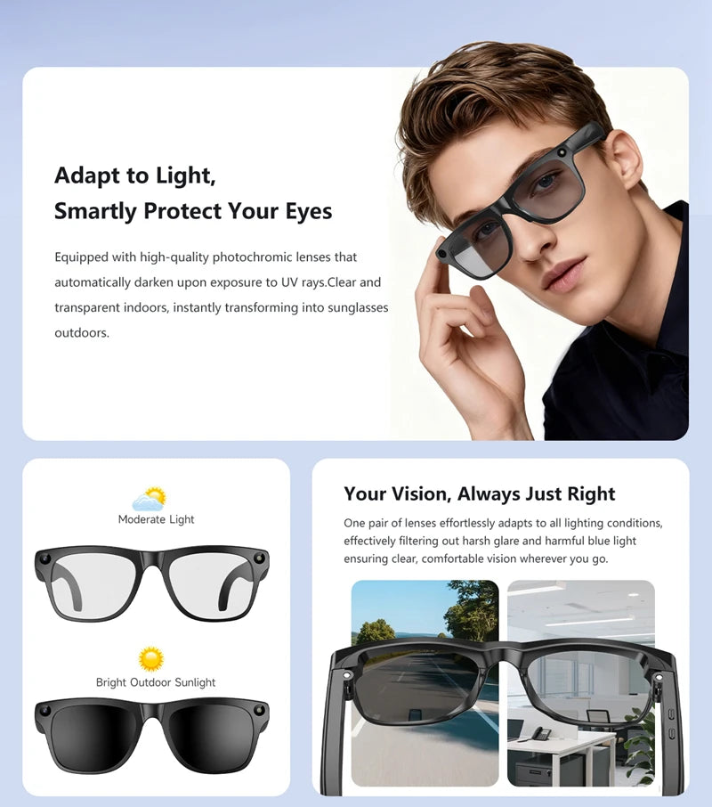 Chromvex® – 4K AI Smart Sunglasses with Camera & Translation | Photochromic Lenses, Bluetooth Calling, Waterproof Design