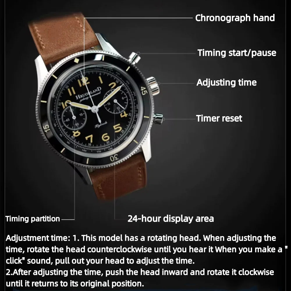 NightValor® – Men's VK64 Quartz Chronograph | 40mm, Luminous Dial, 100m Waterproof, Leather Strap, Stainless Steel