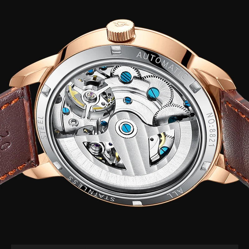 Dravonne® – Men's Double Tourbillon Mechanical Watch | Flying Automatic Movement, Leather Strap, Waterproof Luxury Timepiece