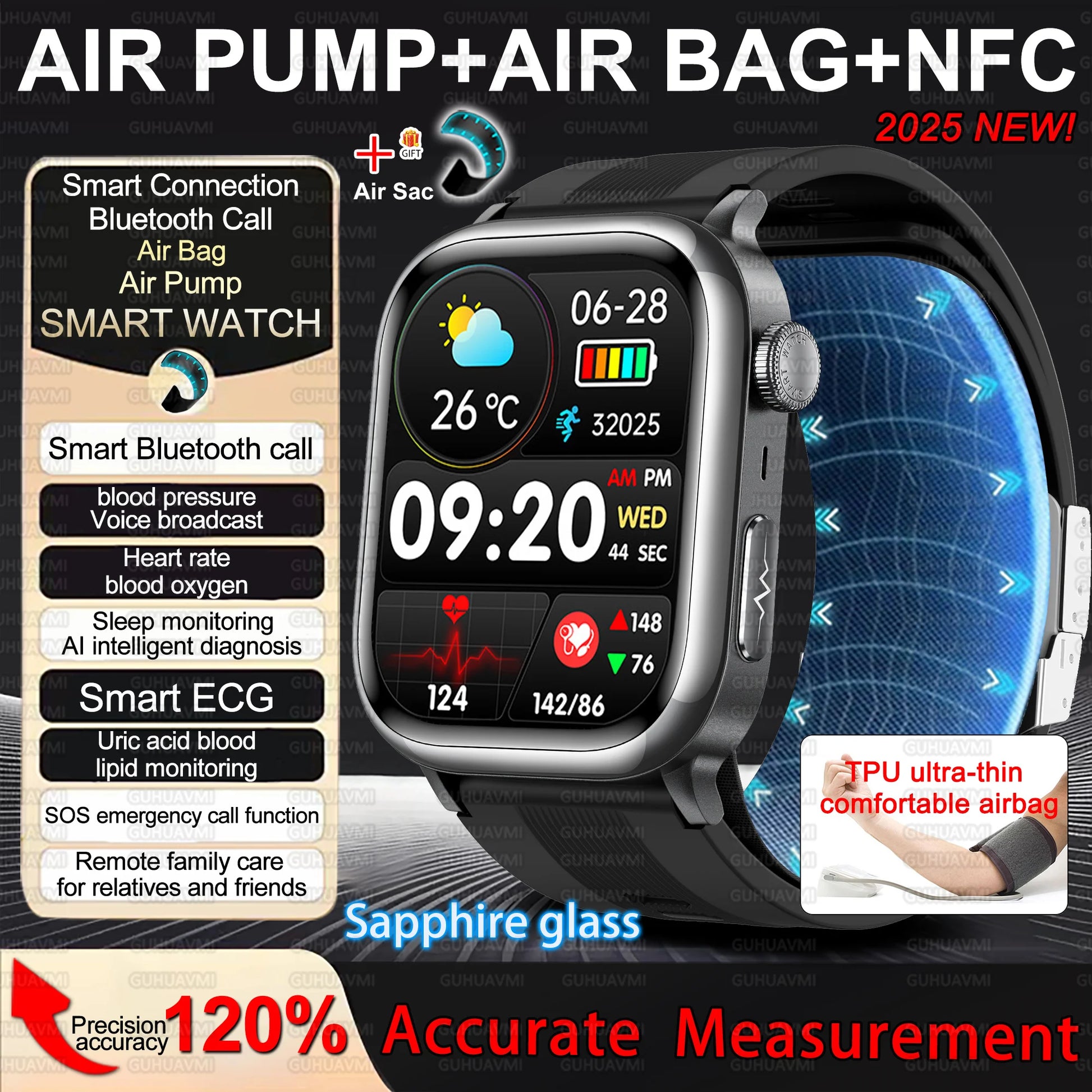 Bioquantix® – Smart Health Tracker Watch | ECG+PPG, Uric Acid & Body Fat, Laser Therapy, Bluetooth