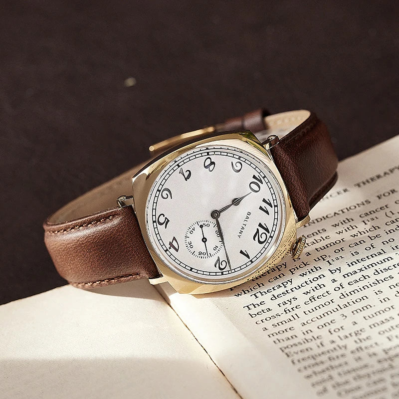 Morvéra® – Cadré 1921 | Vintage Square Mechanical Watch with Cockeyed Salmon Dial & Seagull 1701 Movement – Art Deco Elegance