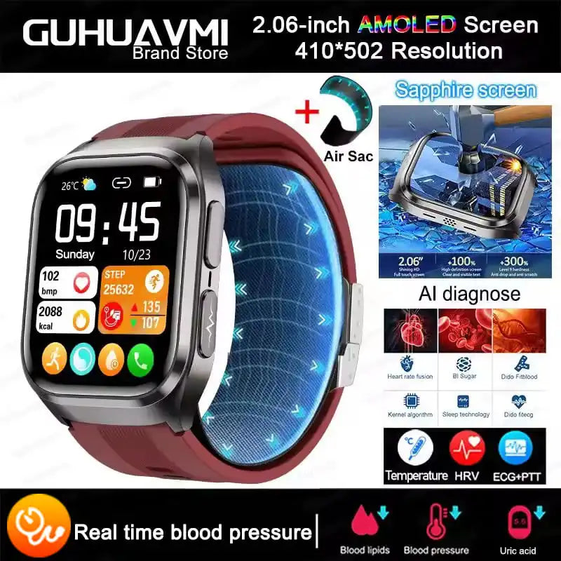 Aurexa® – BioCore X | AI-Driven Health Smartwatch with ECG, Blood Pressure, Lipid, Uric Acid Monitoring, Airbag System & NFC