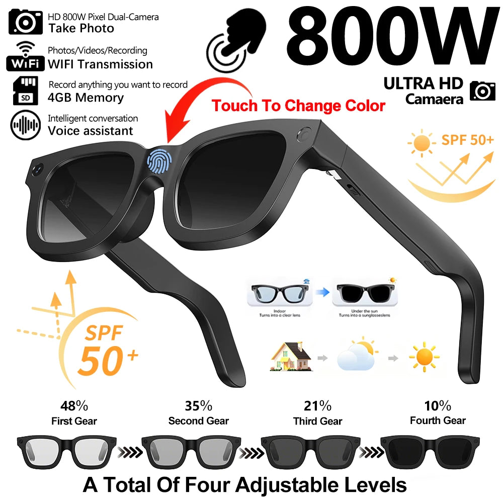 Photyra® – AI Smart Glasses with HD Camera & Voice Assistant | Photochromic Lenses, Bluetooth Calling, Music & Touch Control