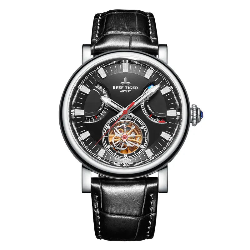 Aurelian® – ChronoTiger | Men’s Skeleton Tourbillon Automatic Watch with Power Reserve, Calendar & Sapphire Crystal