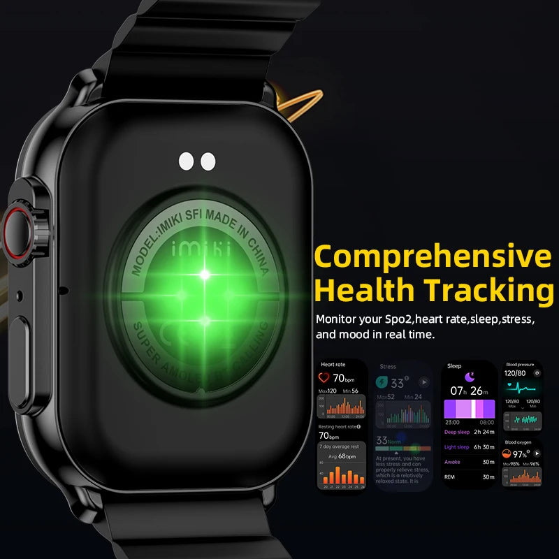 IMK-One® – LuxFit SF1 | AMOLED Smartwatch 2.01", Bluetooth Call, 100+ Sport Modes, Waterproof IP68