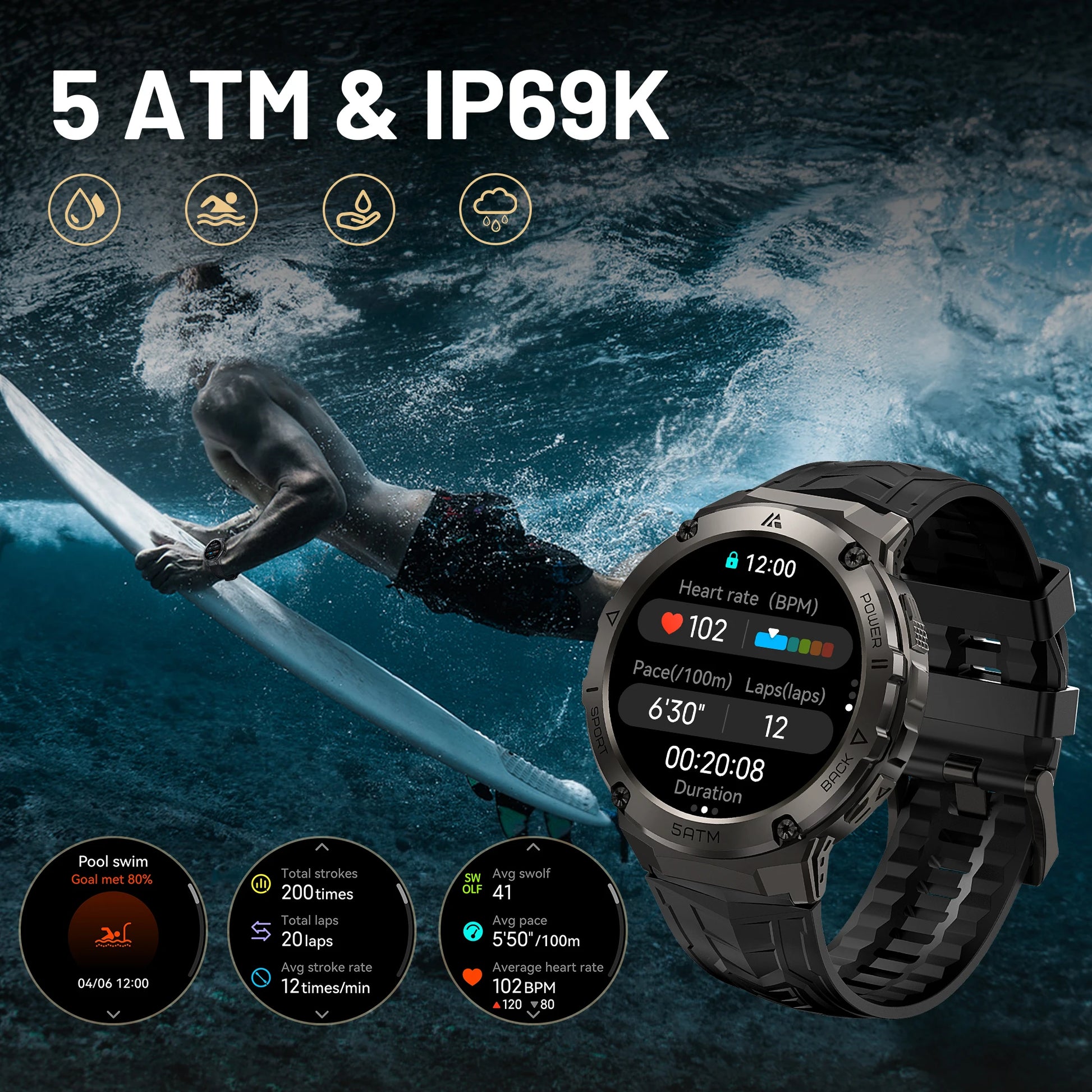 Durovia® – Altiron T3E | Men’s Outdoor GPS Smartwatch with Altimeter, Compass, Stainless Steel Case, AMOLED & IP69K Waterproofing