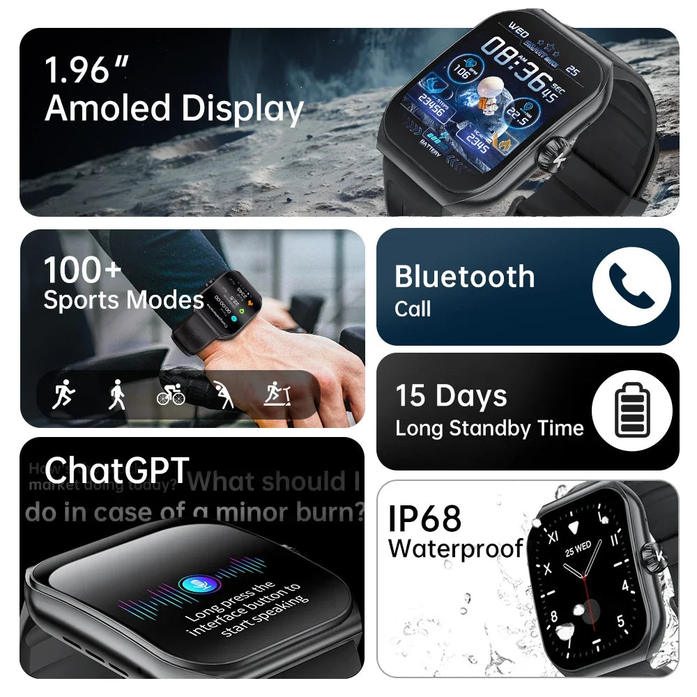 Vytalix® – Smartwatch with 100+ Sport Modes | 1.96" AMOLED, NFC, Bluetooth Call, Health & Sleep Monitor, IP68 Waterproof