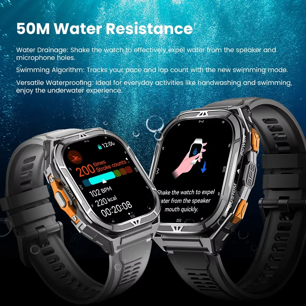 Trekvance® – GPS Smartwatch with Compass & 1.96" AMOLED AOD | BT Call, 5ATM Waterproof, Heart Rate, 530mAh Battery