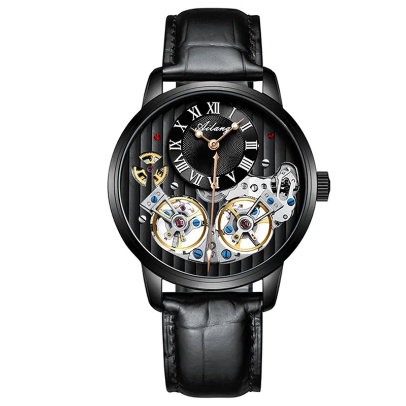 Dravonne® – Men's Double Tourbillon Mechanical Watch | Flying Automatic Movement, Leather Strap, Waterproof Luxury Timepiece