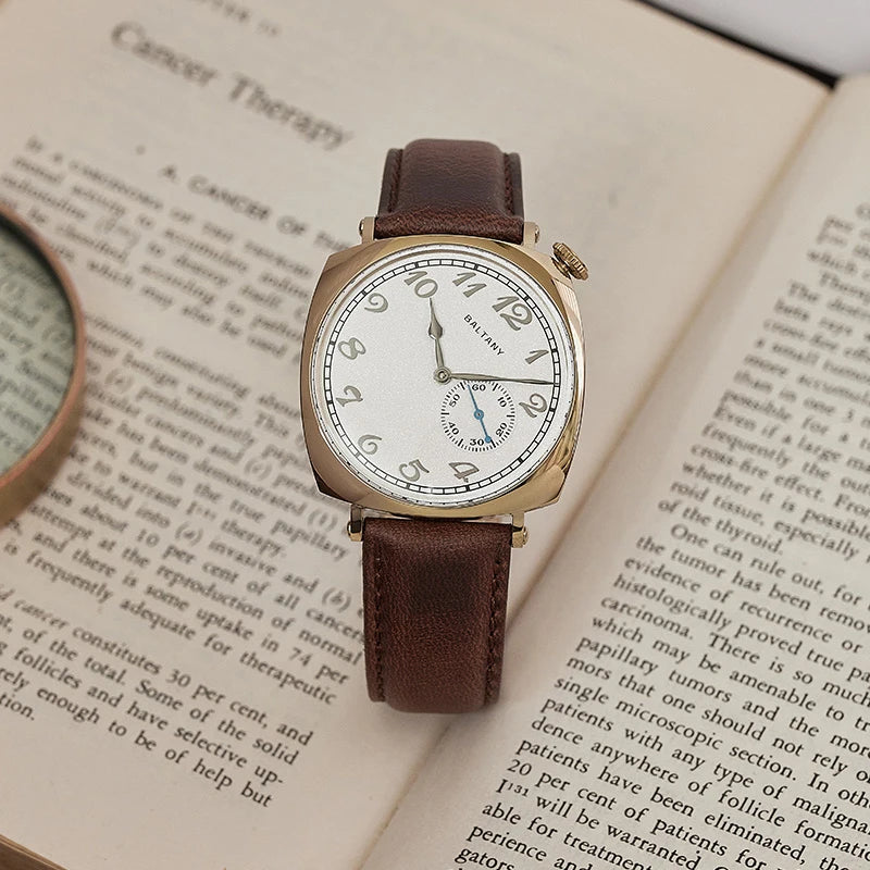 Morvéra® – Cadré 1921 | Vintage Square Mechanical Watch with Cockeyed Salmon Dial & Seagull 1701 Movement – Art Deco Elegance